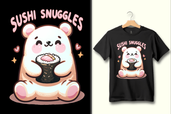 Cute Sushi Bear Hug PNG Graphics Artwork Graphic T-shirt Designs By Canvas Elegance