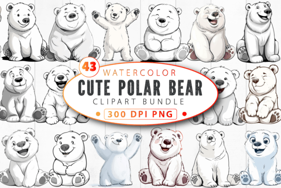 Funny Cute Polar Bear Clipart Bundle Graphic Crafts By STCrafts