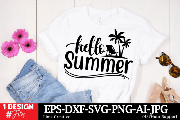 Hello Summer SVG Cut File Graphic T-shirt Designs By Lima Creative