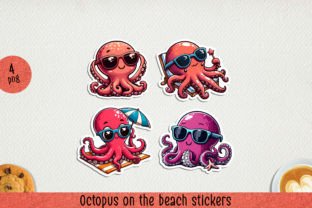 Octopus on the Beach Printable Stickers. Graphic AI Illustrations By NadineStore 1