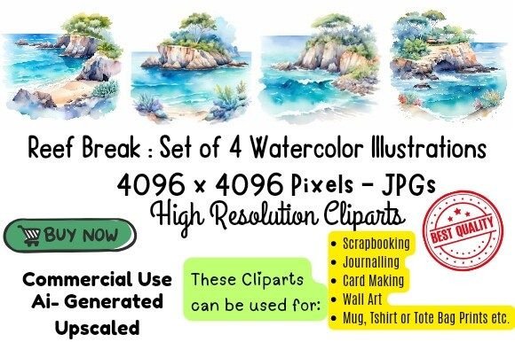 Reef Break Watercolor Clipart Set 🌊🏄‍♂ Graphic AI Illustrations By KGNgraphics.Co.