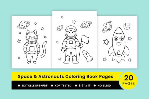 Space and Astronaut Coloring Pages Grafik Ausmalseiten & Malbücher für Kinder Von Graphics Studio Zone