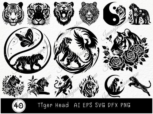 Tiger Head Svg BundleTiger Silhouette Grafika Ilustracje do Druku Przez Imagination Meaw