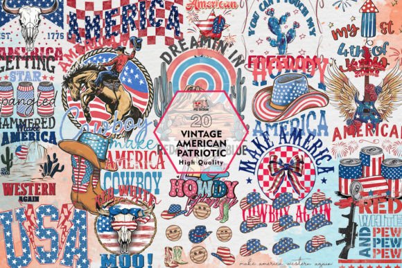 Vintage American Patriotic Clipart PNG Graphic Crafts By PIG.design