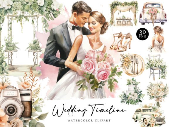 Watercolor Wedding Timeline Clipart Gráfico Ilustraciones Imprimibles Por DesignScotch