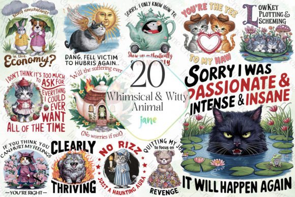 Whimsical and Witty Animal Sublimation Gráfico Ilustrações para Impressão Por JaneCreative