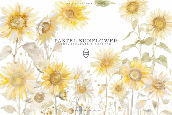 Watercolor Sunflowers Clipart Collection Gráfico Ilustraciones Imprimibles Por Patishop Art