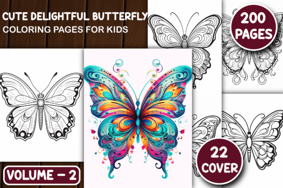 200 Cute Delightful Butterfly Color Page Gráfico Páginas y libros de colorear para niños Por Art & CoLor
