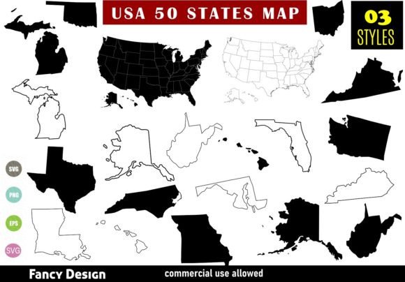 50 States of America Map Svg Bundle USA Graphic Illustrations By ARTify