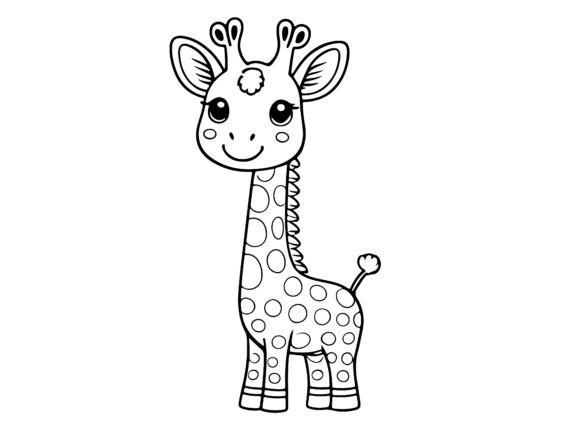 A Giraffe with a Smile on Its Face Graphic Illustrations By kookkaicartoon