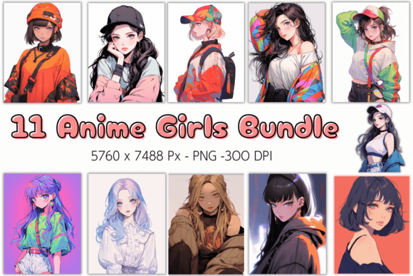 Anime Girl Bundle | PNG Gráfico Ilustraciones IA Por Yumee Designs