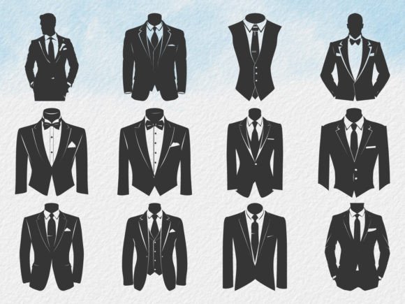 Business Suits with Tie Silhouette Set Graphic Illustrations By Art Merch X