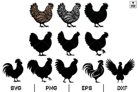 Chicken SVG Bundle, Rooster Svg, Hen Svg Gráfico Ilustrações para Impressão Por AnuchaSVG