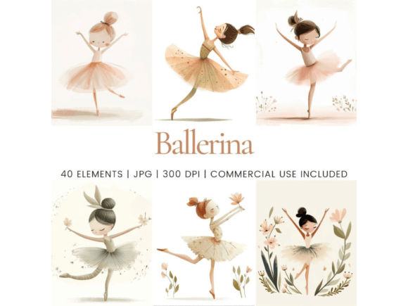 Enchanting Ballerina Watercolor Clipart Gráfico Gráficos IA Por Ikota Design