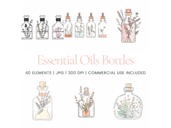 Essential Oils Bottles Clipart Graphic AI Graphics By Ikota Design