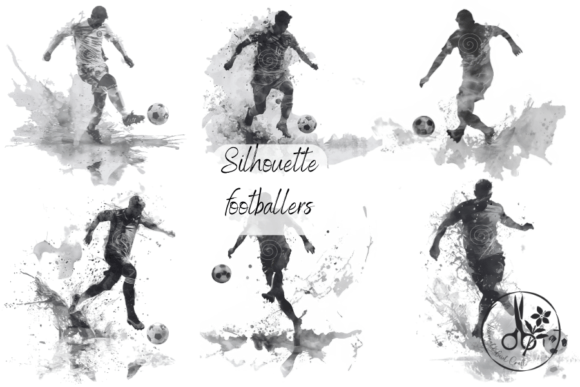 Footballers, Mono Silhouettes Graphic Illustrations By Passionateaboutcraft
