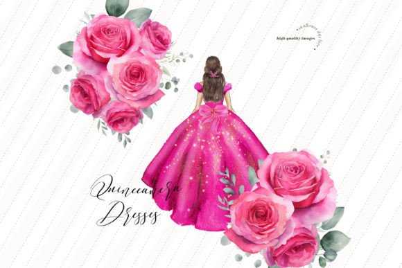 Fuchsia Pink Princess Dresses Clipart Graphic Illustrations By SunflowerLove