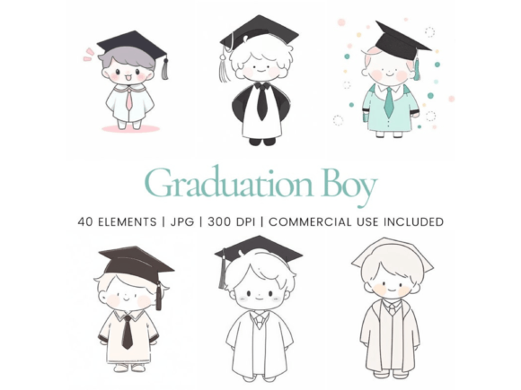 Graduation Boy Line Art Clipart Bundle Graphic AI Graphics By Ikota Design