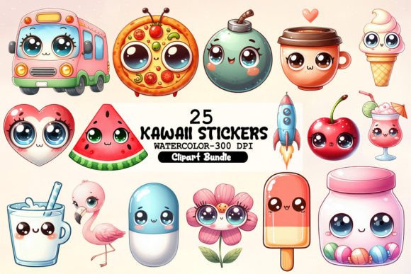 Kawaii Stickers Clipart Bundle Graphic Illustrations By Little Girl