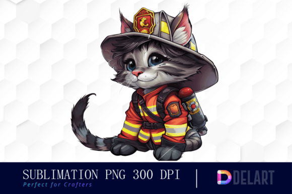 Kitten Firefighter Clipart, Fire Departm Graphic Illustrations By DelArtCreation