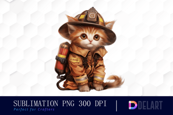 Kitten Firefighter Clipart, Fire Departm Grafica Illustrazioni Stampabili Di DelArtCreation