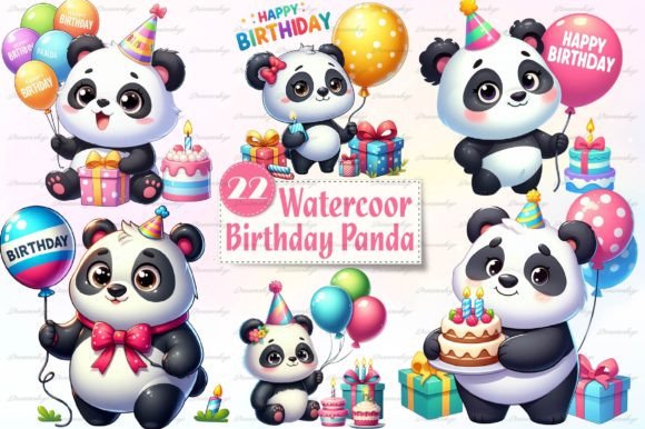 Panda Birthday Sublimation Clipart Graphic Illustrations By Dreamshop