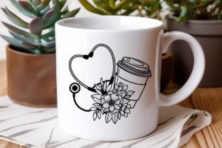 Stethoscope Coffee Flower Svg Nurse Svg Illustration Modèles d'Impression Par Tadashop Design 7