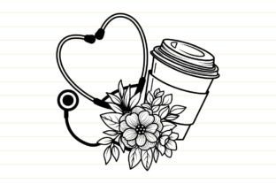 Stethoscope Coffee Flower Svg Nurse Svg Illustration Modèles d'Impression Par Tadashop Design 8