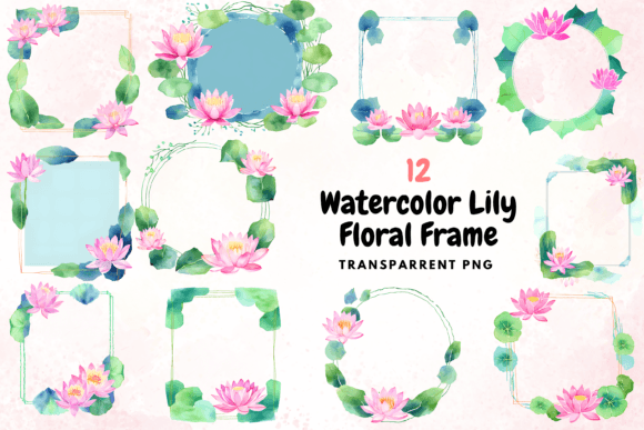 Watercolor Lily Floral Frame PNG Graphic Illustrations By designfly