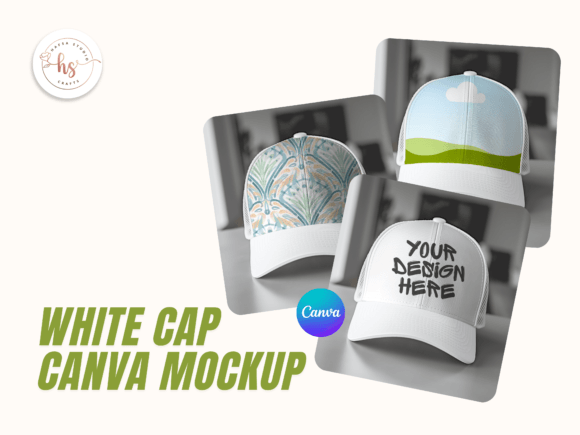White Baseball Cap Canva Mockup Gráfico Mockups de Productos Por HafsaStudio