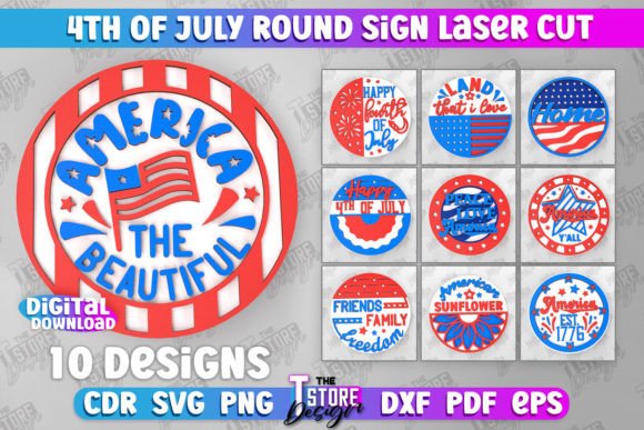 4th of July Round Sign Laser Cut Bundle Graphic 3D SVG By The T Store Design