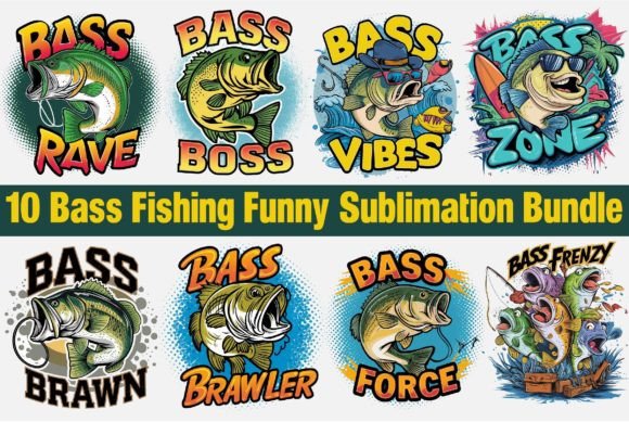 Bass Fishing Funny Sublimation Bundle Graphic T-shirt Designs By Creative T-Shirts