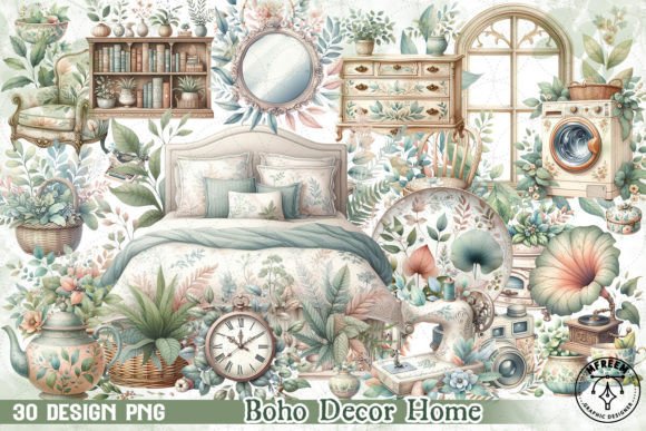Boho Decor Home Clipart PNG Afbeelding Afdrukbare Illustraties Door mfreem