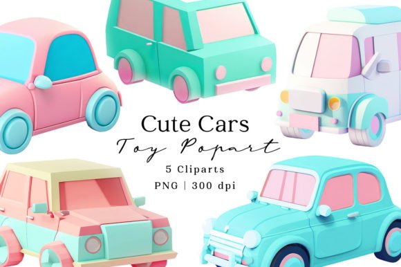 Cute Cars Pastel Toy Clipart Graphic AI Illustrations By lemonmoon
