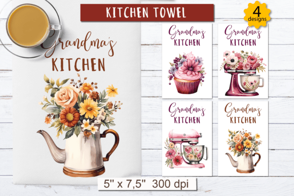 Grandma's Kitchen | Kitchen Towel Design Graphic Illustrations By Olga Boat Design