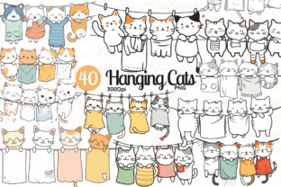Hanging Cats Clipart Cute Cat Clip Art Afbeelding Afdrukbare Illustraties Door Paper Artsthetics 1