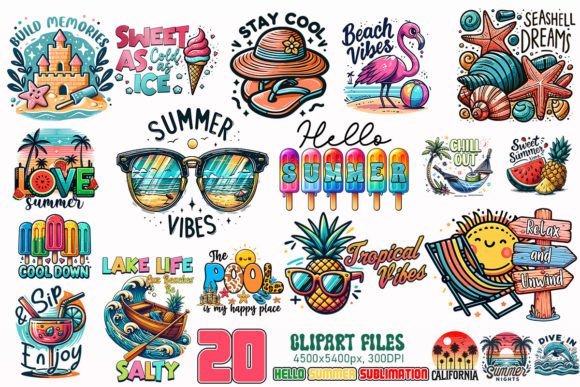 Hello Summer Sublimation PNG Cute PNGs Gráfico Designs de Camisetas Por Retro Sun