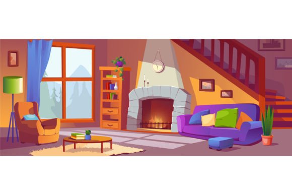 Living Room Cartoon Background Illustration Fonds d'Écran Par alexdndz