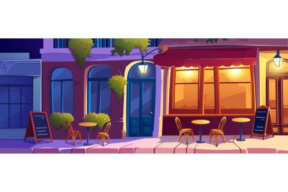 Night Street Cafe Cartoon Background Grafik Hintegründe Von alexdndz