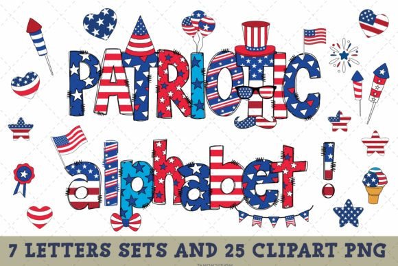 Patriotic Alphabet Doodle Letter Clipart Gráfico Manualidades Por tanondesign