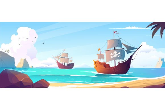 Pirate Ships Cartoon Background Graphic Backgrounds By alexdndz