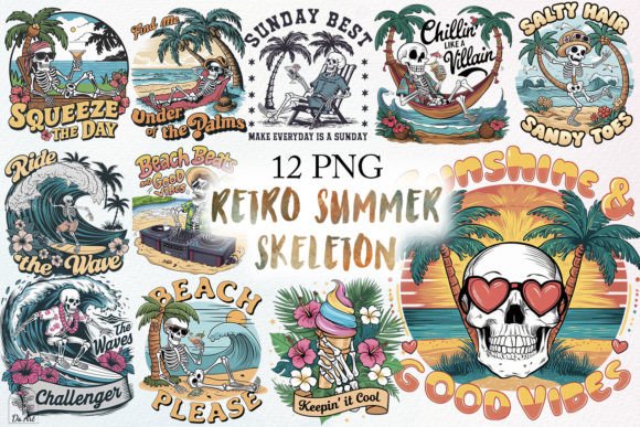 Retro Summer Skeleton Sublimation Bundle Graphic Illustrations By DS.Art