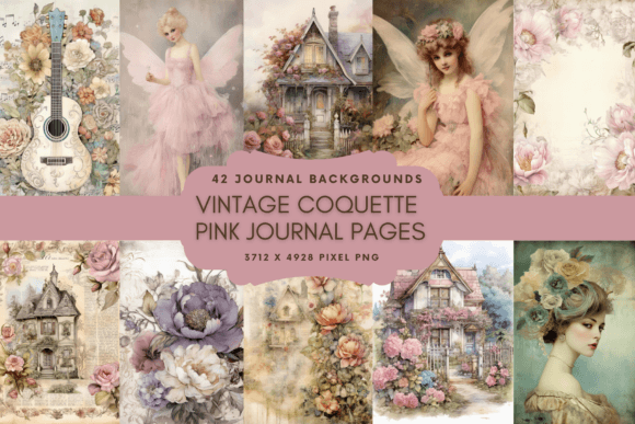 Vintage Coquette Pink Journal Pages Graphic Backgrounds By Enchanted Marketing Imagery