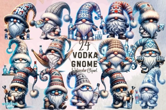 Vodka Gnome Watercolor Clipart Afbeelding AI transparante PNG's Door Vera Craft