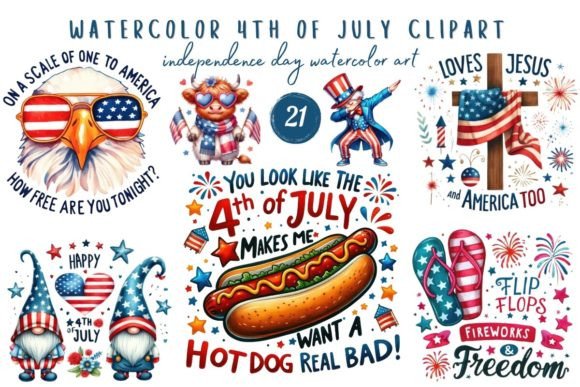Watercolor 4th of July Clipart Patriotic Graphic Crafts By Pom Prompt