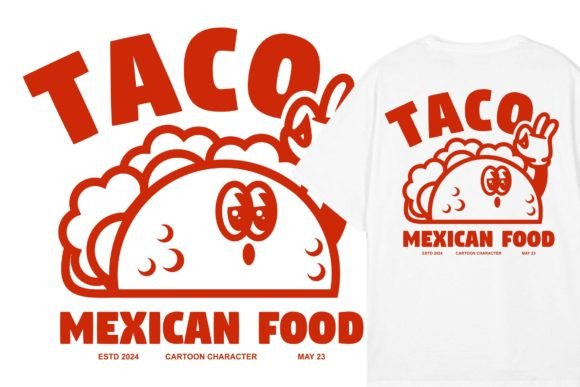 Cartoon Character of Taco Mexican Food Grafik T-shirt Designs Von therintproject