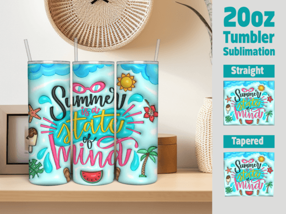 3D Inflated 20oz Summer Tumbler Wrap Illustration Illustrations Imprimables Par GraphicTech360