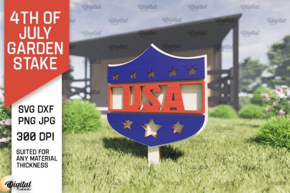 4th of July Garden Stake Laser Cut Graphic 3D SVG By Digital Idea