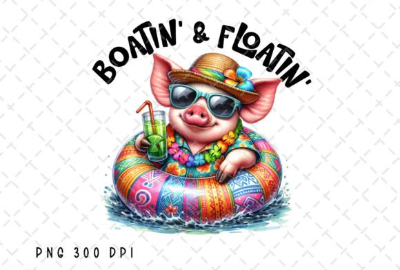 Boatin and Floatin Pig Summer Lake Life Graphic Illustrations By Flora Co Studio