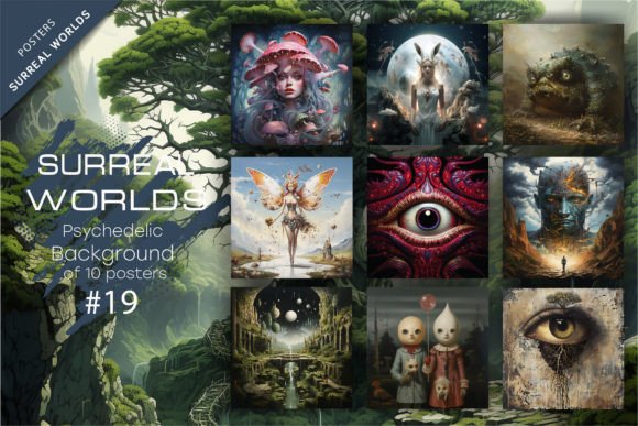 Bundle Surreal Worlds 19. Psychedelic. Graphic AI Illustrations By Keno Shop